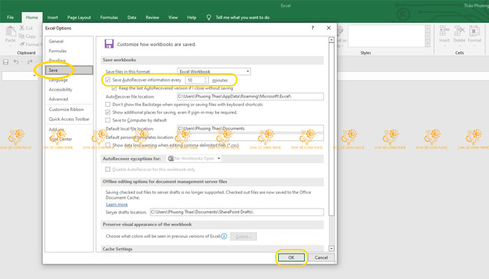 Hướng dẫn tự động lưu trong Excel